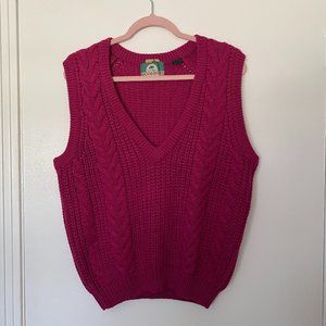 VINTAGE British Racing Green Fuchsia Knitted Sweater Vest Size Medium